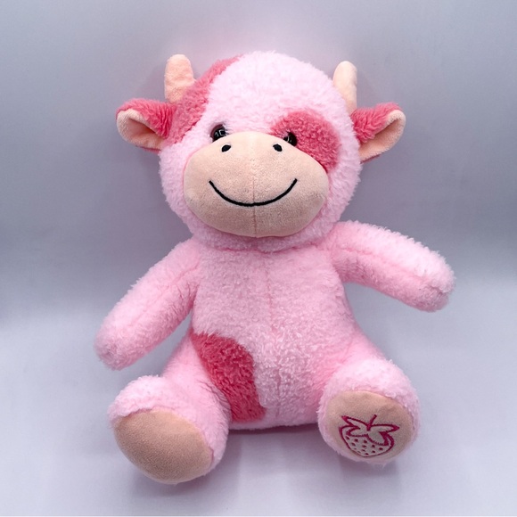 Send A Friend Pink Cow Strawberry Plush Sitting Spotted Stuffed Animal 11 inch - Picture 1 of 9
